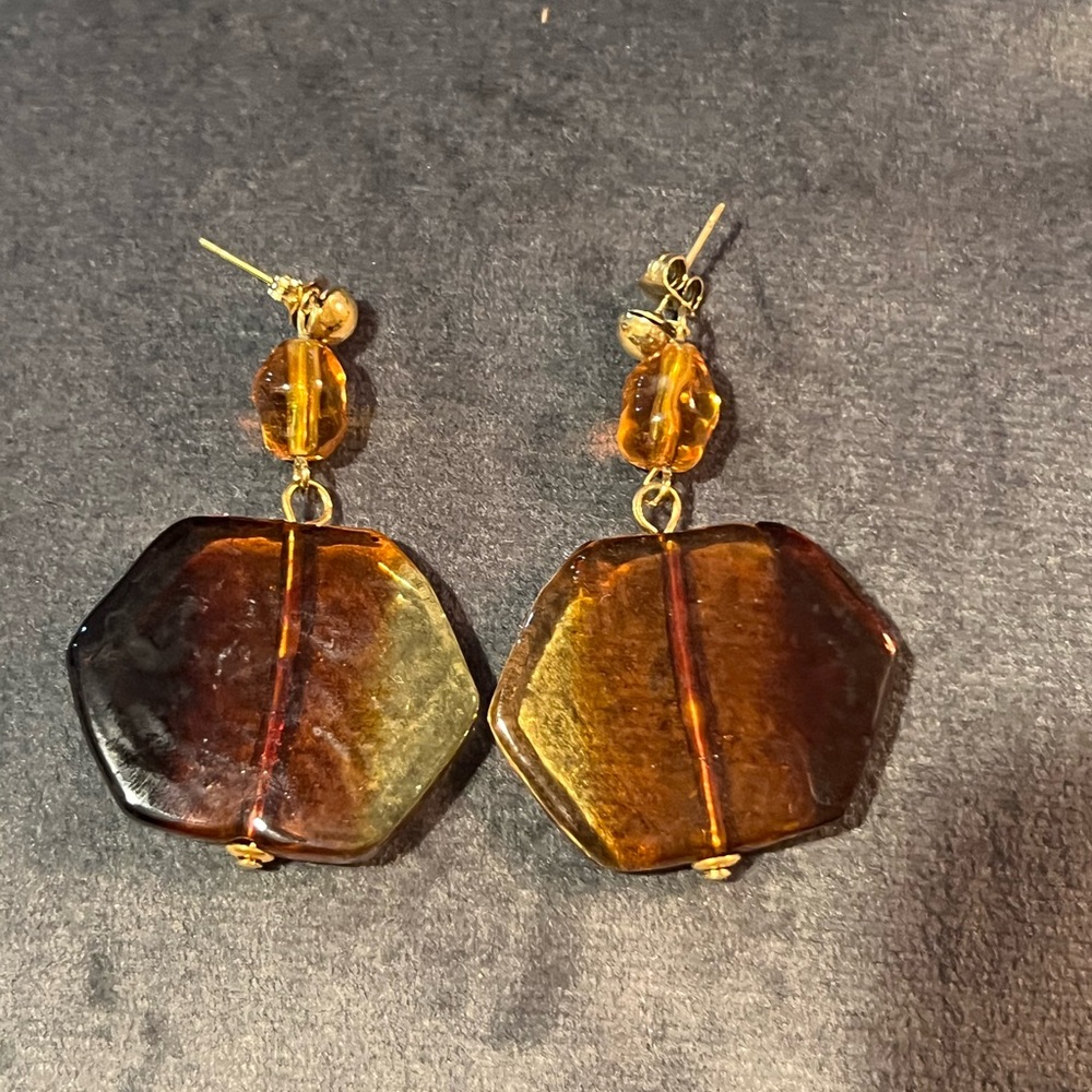 Elegant Amber Hexagon Earrings